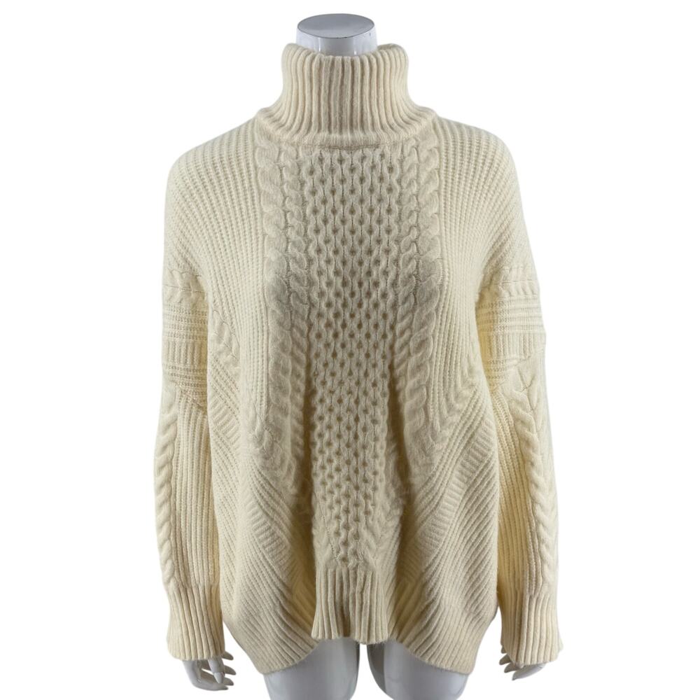 Express Womens Mock Neck Cable Knit Sweater Size M Cream Ivory Chunky Pullover